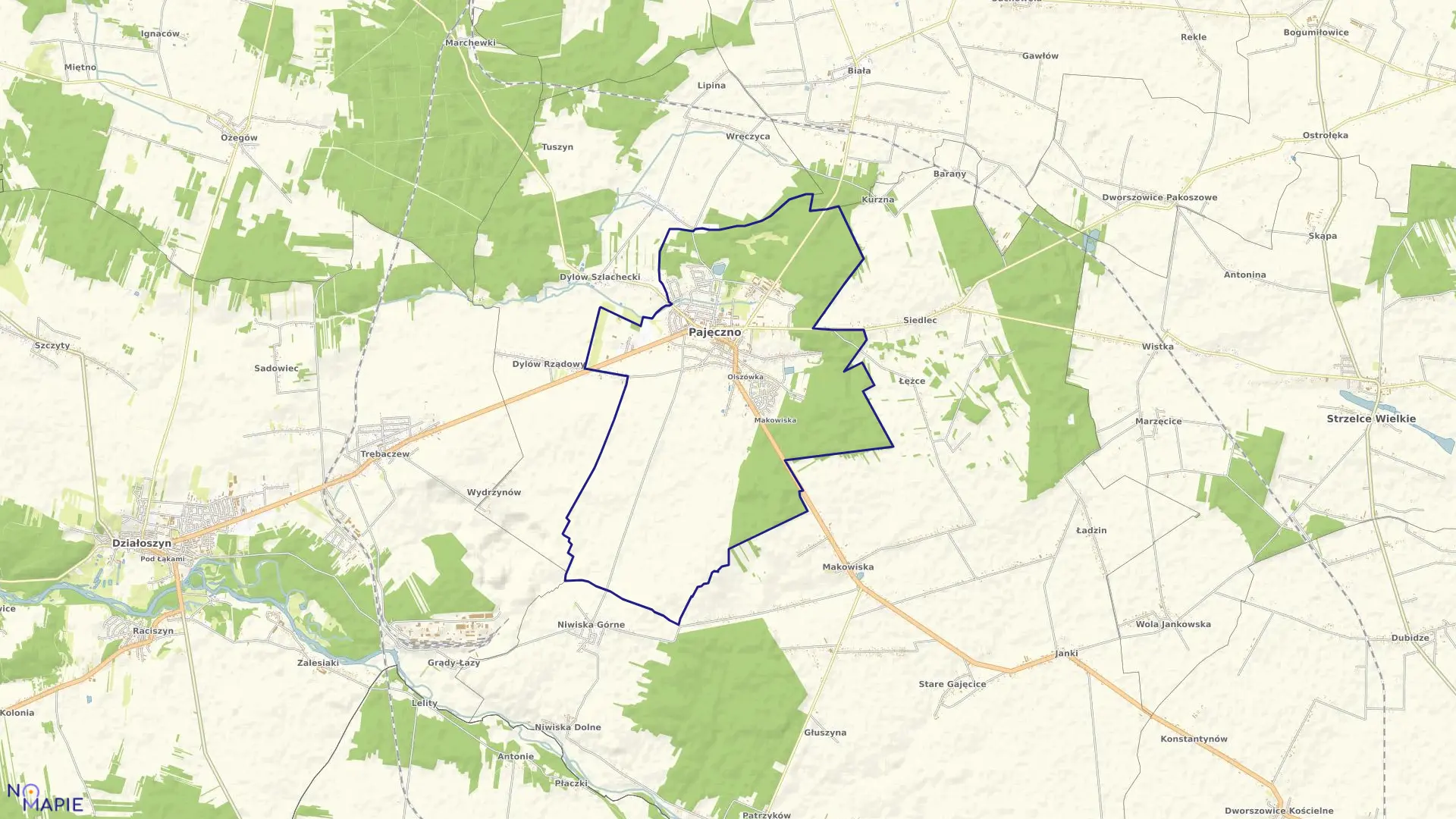 Mapa obrębu M.PAJĘCZNO w gminie Pajęczno